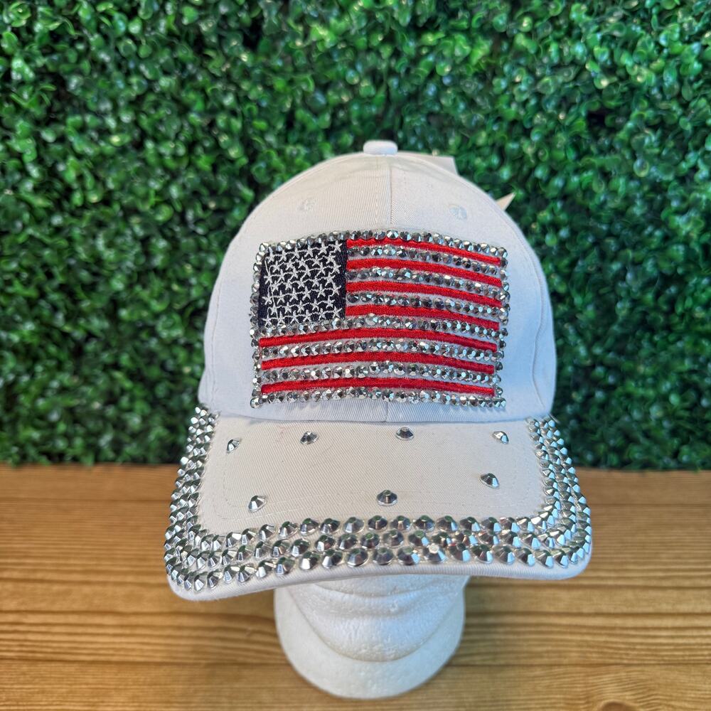 NWT Cruise Club USA American Flag Bling Cap Adjustable Strap One Size OS